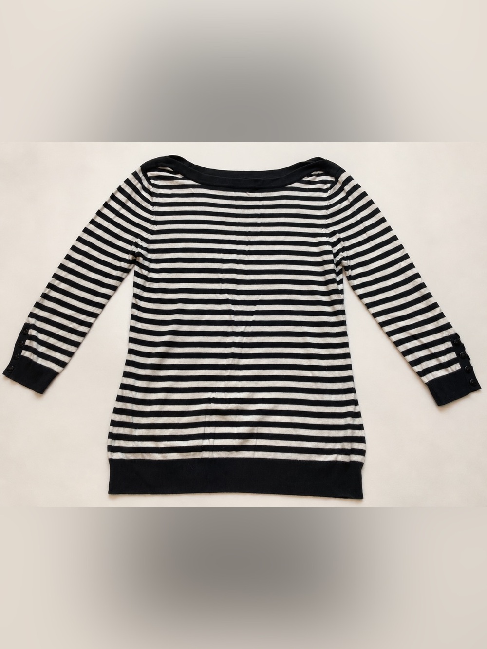 PURE Alfred Sung Striped Boat Neck Sweater Black Cream Size L